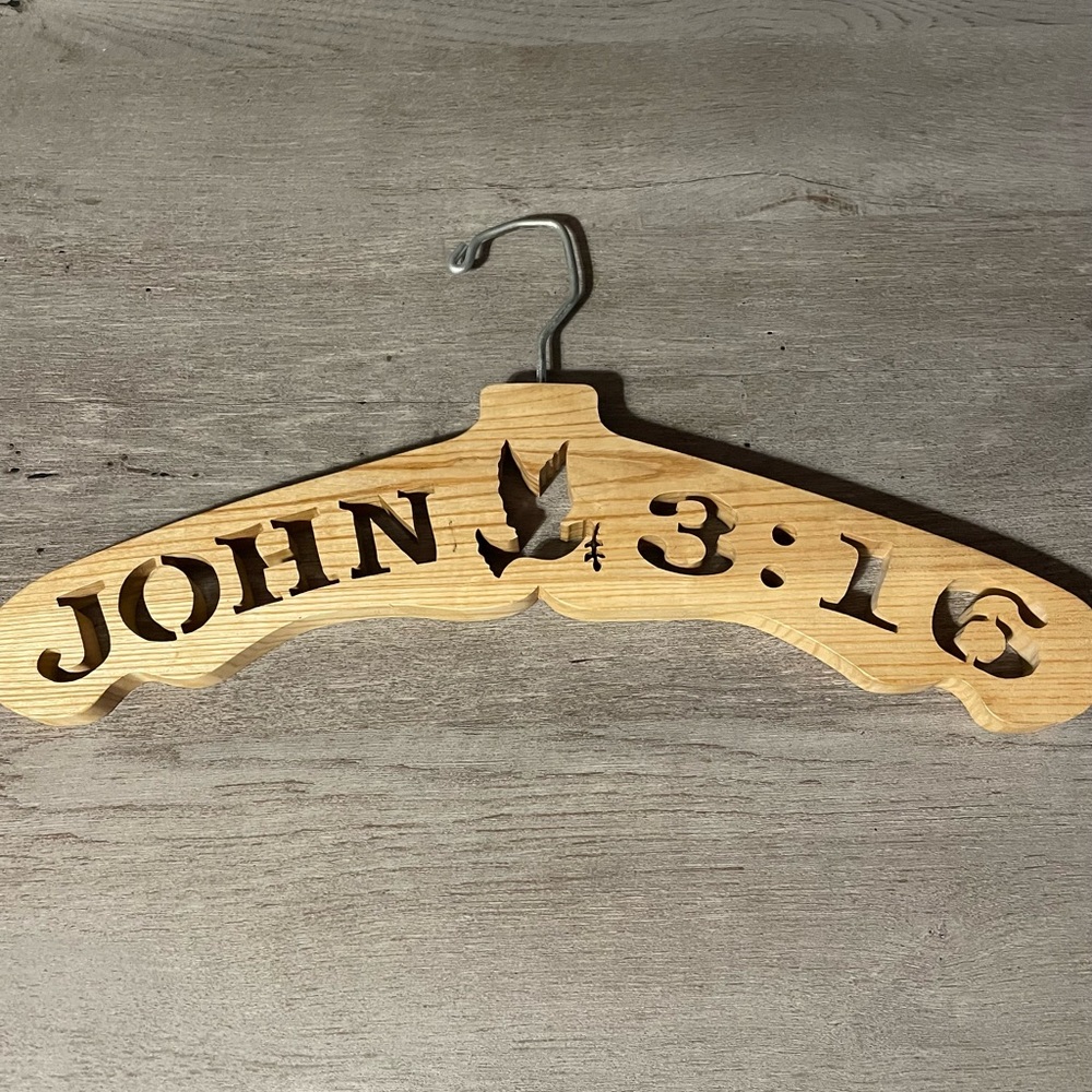 Religious wooden customed coat hangers “ JOHN 3:16 ”